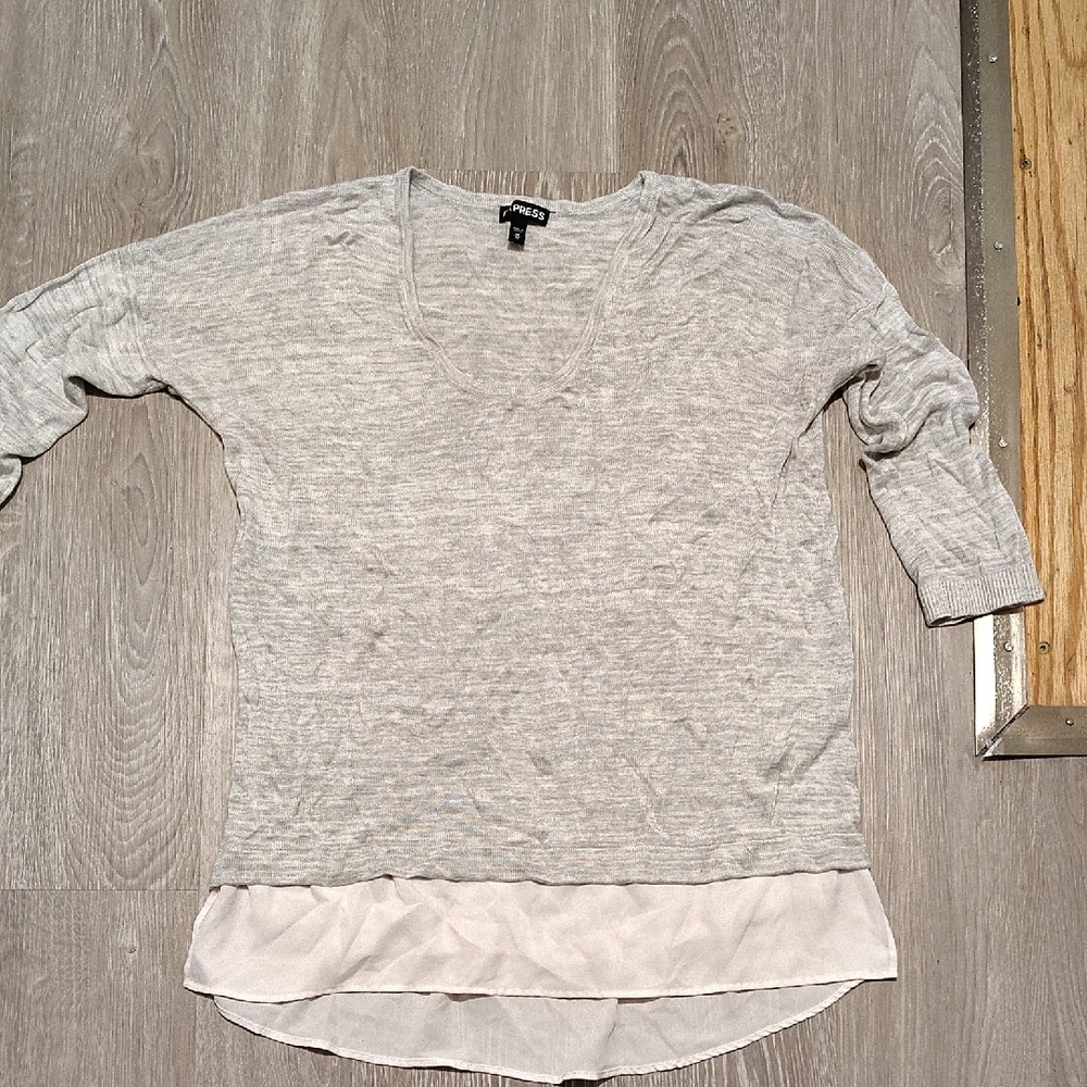 Express Light Gray Women's Sweatshirt with Layered Hem